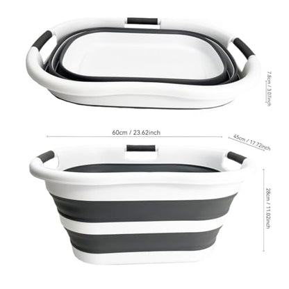 SAMMART 40L (10.5 gallon) Plastic Foldable Laundry Basket/Tub - Collapsible, Space Saving and Portable Laundry Hamper, Ideal for Home, Travel, Dorm, and Camping (1, White/Steel Gray) - color: White/Steel Gray