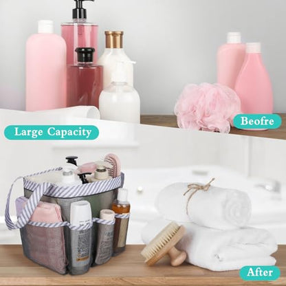 Mesh Shower Caddy Portable - 9 Pockets, Shower Bag for Dorm Room Camping - color: Black Black Grey