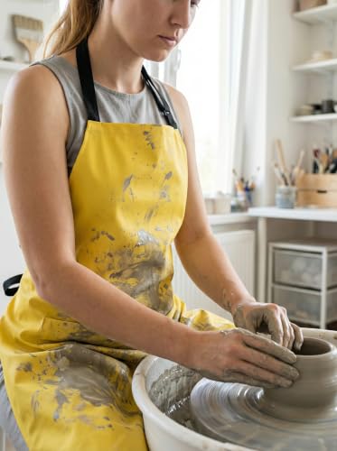 Molaxhome PU Waterproof Apron for Chef Lightweight Oil-Resistant Work Apron - color: Yellow