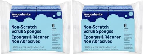 Amazon Basics Non-Scratch Dual-Sided Sponges for Nonstick Pots and Pans, Dish Scrubber, All-Purpose, 12-Pack (2 Packs of 6), Packaging May Vary - size: 12-Pack, style: Non-Scratch