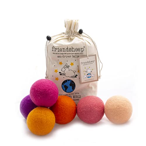 Friendsheep Wool Dryer Balls, Organic Reusable Fabric Softener Alternative for Laundry, Handmade, Fair Trade, Hypoallergenic, Eco-Friendly, Plastic-Free (6 Pack XL - Tropical Sunset) - color: Tropical Sunset, size: 1 Count (Pack of 6)