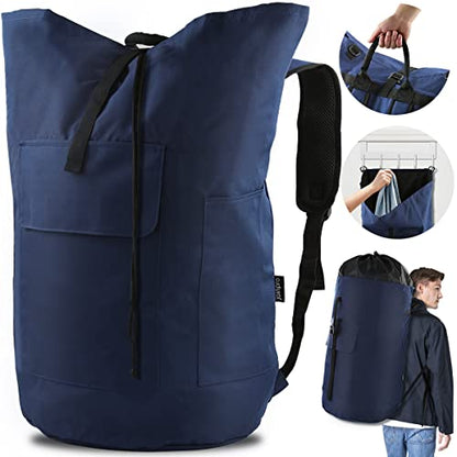 Laundry Bag Backpack 125L Extra Large, Heavy Duty 900D Coated Oxford Fabric, 3 Pockets Durable Travel Laundry Bags with Soft Padded Shoulder Straps for College Dorm, Apartment, Laundromat (Dark Blue) - color: Dark Blue
