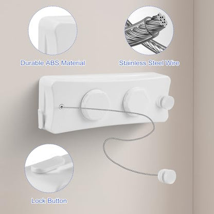 17Ft Retractable Clothesline Indoor/Outdoor, Comes with 40 clothespins, Anti-Sag for Drying Clothes line retracting Indoor/Outdoor, Dual-Line with Each Line 17Ft Long Laundry line Retractable - style: White
