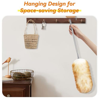 Lambswool Duster with Extendable Handle up to 88.58 in, Natural Feather Dusters Long Pole Stainless Steel, Fluffy Feather Duster for Cleaning High Floor Ceiling Fans, Window Blinds Shelves, Furniture