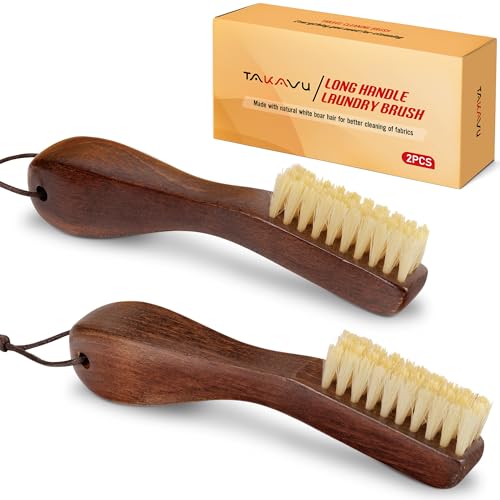 TAKAVU Laundry Stain Brush 2pcs, Soft White Boar Bristles - color: White Boar Bristle, size: 2pcs