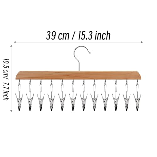 Legging Organizer for Closet 2 Pack, Wood Yoga Pants Hangers 24 Clips Wood - color: Natural Wood Color