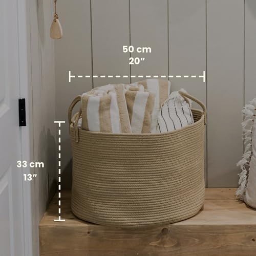 OrganiHaus Round Toy Basket & Blanket Basket, Cotton Rope 20x13" - color: Full Honey, size: Wide