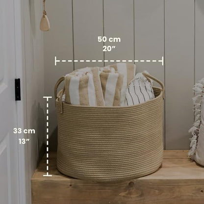 OrganiHaus Round Toy Basket & Blanket Basket, Cotton Rope 20x13" - color: Full Honey, size: Wide