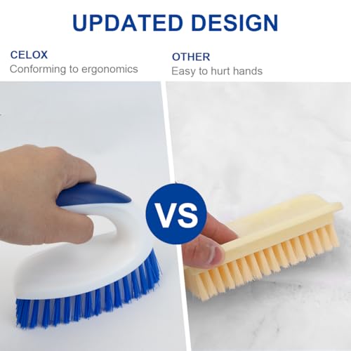 CELOX Stiff Bristle Brush for Cleaning, Hard Bristle Brush for Carpet Cleaning, Blue - color: Blue White Handle , Blue White Brush Head