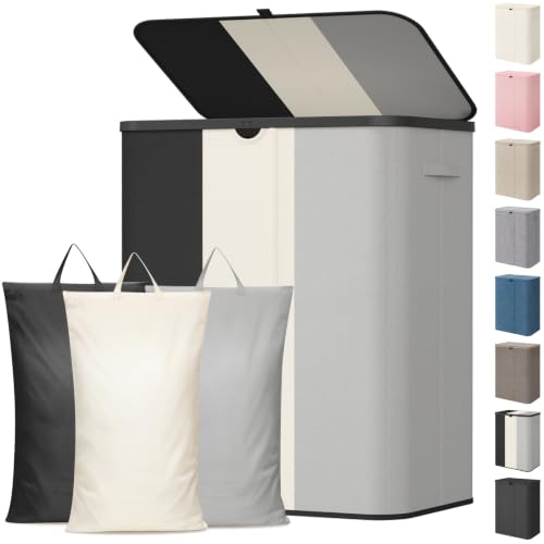 Lifewit 185L 3 Section Laundry Hamper with Lid, Black/Gray/White - color: Black & White & Gray, size: 185L