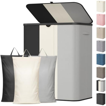 Lifewit 185L 3 Section Laundry Hamper with Lid, Black/Gray/White - color: Black & White & Gray, size: 185L