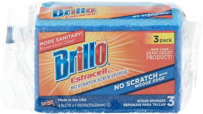 Brillo Estracell No Scratch Scrub Sponge with Wedge Edge, 3-Count