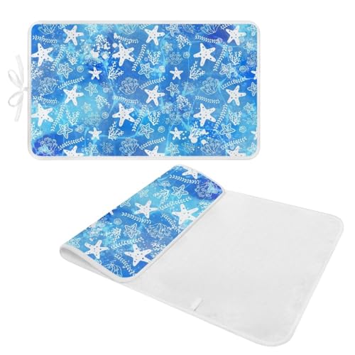 Ironing Mat Thickened Blue Stars Ironing Blanket Travel Portable Ironing Pad Travel Isolate Heat Pad Cover for Washer Dryer Table Top Countertop 32 x 16 Inch - color: Blue Stars