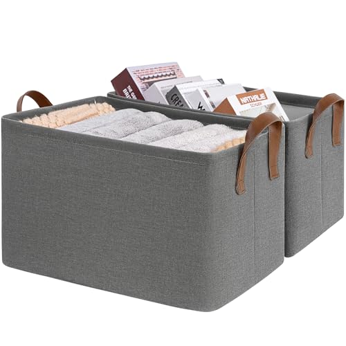 CHICVITA 45L Extra Large Fabric Storage Bins for Shelves, 2Pack, Grey - color: Grey, size: 19" L x 13" W x 11" H