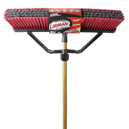 Libman Commercial 1292G Multi-Surface Industrial Push Broom with Brace, 65" Length, 24" Width, Black/Red/Wood (Pack of 4) (1292G)