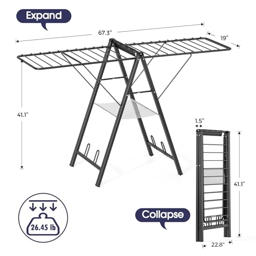 APEXCHASER Clothes Drying Rack, 67.7" L Height Adjustable, Foldable, Black - color: Black