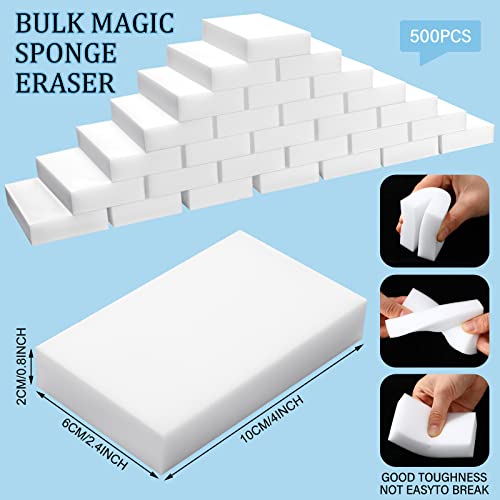 500 Pcs Magic Sponge Eraser Bulk Foam Sponge Cleaning Pads Multi Surface Household Cleaning Kitchen Dish Sponges Non Scratch Scrub Sponge Pads for Sink Bathtub Floor Bathroom Wall Cleaner - style: Basic Style