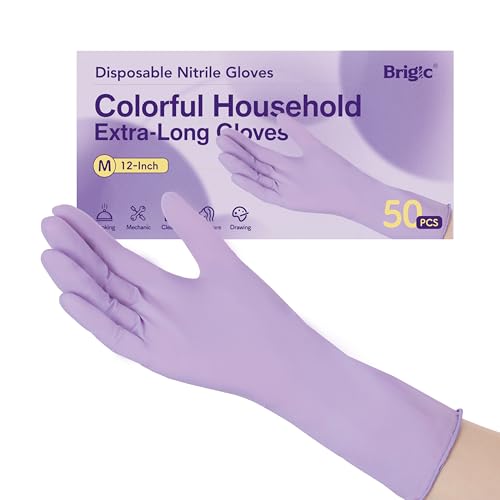 12 Inch Long Cuff Nitrile Gloves, Disposable Gloves - color: Orchid Purple (Pack of 50), size: Medium (Pack of 50)