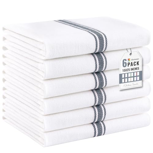 Homaxy 100% Ring Spun Cotton Kitchen Towels 6 Pack, Slate Gray Stripe - color: Slate Gray Stripe, size: 15" X 25" - 6 Pack