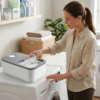 2.6GAL Laundry Powder Container, Powder Laundry Detergent Container, Plastic Laundry Powder Dispenser with Scoop & Lid, Laundry Pods & Scent Beads Container, Laundry Room Storage Containers