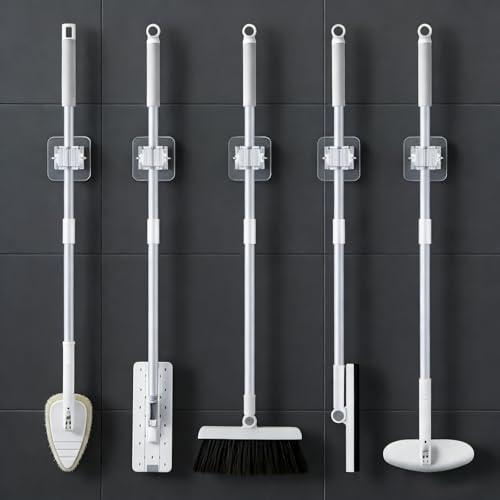 2PCS Space-Saving Mop Holder – No-Drill Wall Mount Clip for Broom & Bathroom Organization-White