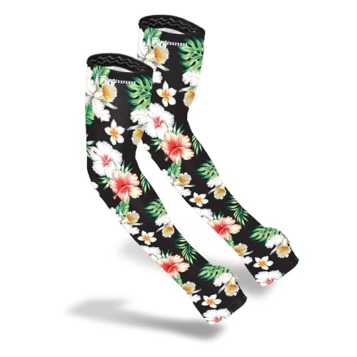 FARMER'S DEFENSE Gardening Arm Sleeves|UV Cooling Protective Sleeve Women & Men|Anti-Scratch Cover Sun UPF Outdoor Protection - Tropical Flowers - S/M - color: Tropical Flower, size: Small-Medium