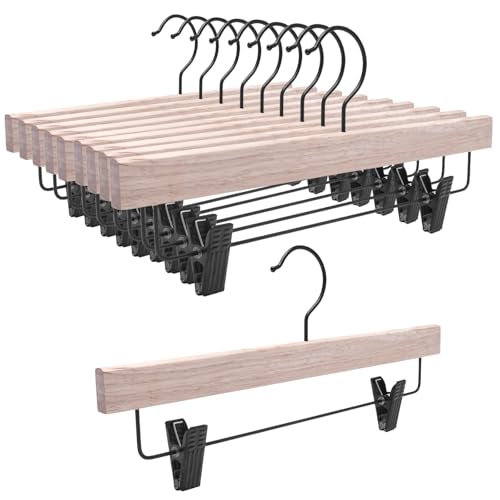 Nature Smile Deluxe Wooden Pants Hangers,Solid Rubber Wood Jeans Skirt Hanger Without Painting,with Adjustable Black Clips and Rotatable Hook,Pack of 20(Natural Unvarnished) - color: Natural Unvarnished