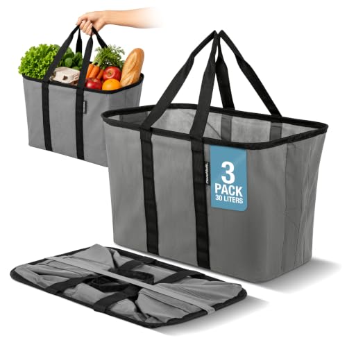 CleverMade EcoBasket Collapsible Grocery Tote, 30L Structured Tote Bag - color: Gray/Black, size: 30l - 1 Pack