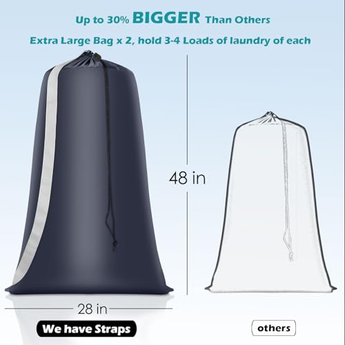 Coomee Heavy Duty Laundry Bag, 2 Pack XXL Nylon Laundry Bags with Straps - color: Blue, size: 48" x 28" x 1"