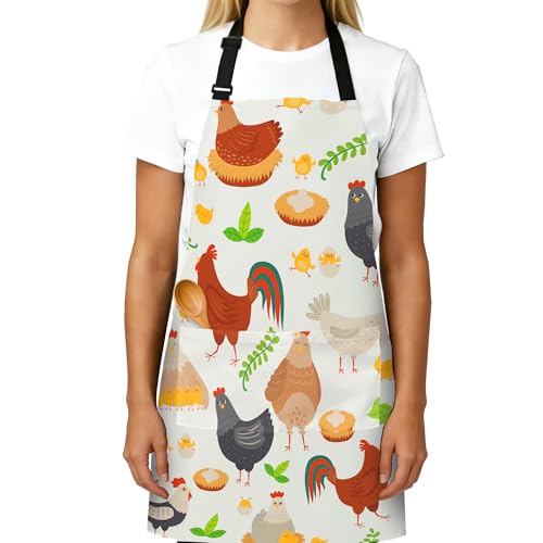 Adjustable Baking Aprons for Women - Cooking Aprons for Women with Pockets, Perfect for Baking Cooking Gradening - color: Chicken White