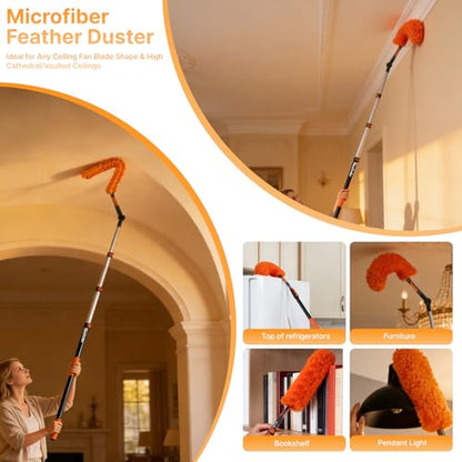 20ft Light Bulb Changer & High Ceiling Duster Kit, 4-12ft Extension Pole