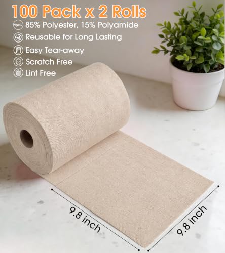 KitchLife Microfiber Cleaning Cloth Roll, 200 Pack - Tear-Away Microfiber Paper Towels, Lint-Free, Reusable, Washable for Kitchen, Car, Dishes, and Sensitive Surfaces (Sand Beige) - color: Sand Beige, size: 100 Pack x 2