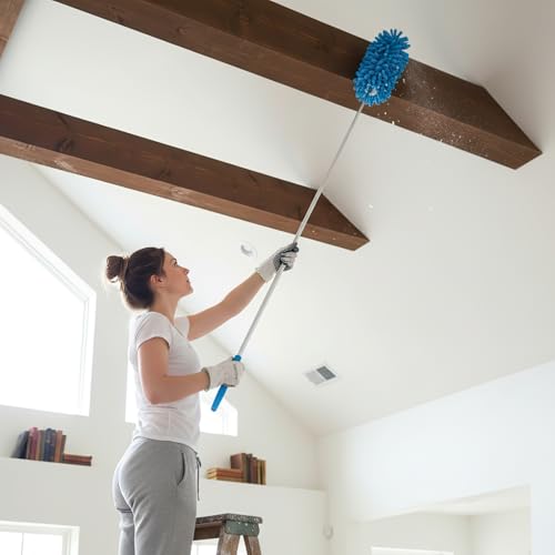 Extendable Feather Duster Telescopic Dust Remover for Home Office Car Furniture High Ceiling Cleaning Multi Purpose Tool(Blue,Long Head) - color: Blue, size: 11.0 in