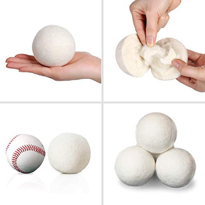 Wool Dryer Balls Natural Fabric Softener and 100% Organic, Chemical Free and Reduces Wrinkles. Saving Electricity and Drying Time XL Size 4 Pack White 4 Count - size: 4 Count (Pack of 1)