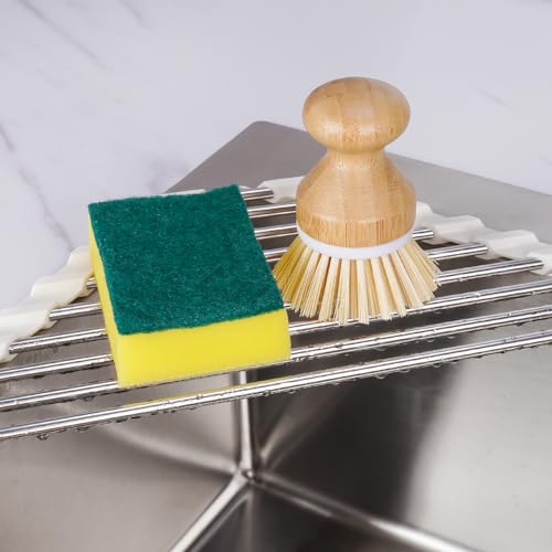 Tomorotec Triangle Roll-Up Dish Drying Rack Sink Corner Small Foldable Stainless Steel Over The Sink Multipurpose Kitchen Drainer Caddy Organizer Storage Shelf Holder (Coconut Milk White) - color: White