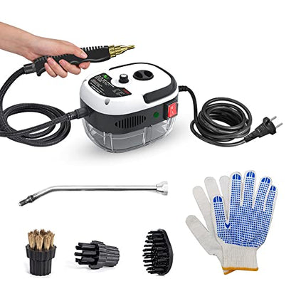 Portable Handheld Steam Cleaner High Temperature Pressurized Steam Cleaning Machine with Brush Heads and Gloves for Kitchen Furniture Bathroom Car - color: White