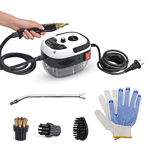 Portable Handheld Steam Cleaner High Temperature Pressurized Steam Cleaning Machine with Brush Heads and Gloves for Kitchen Furniture Bathroom Car - color: White