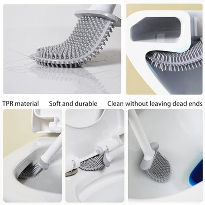 Small Silicone Toilet Brush with Crevice Brush-Silicone Bristles, Gentle on Toilets | Bathroom Accessories for RVs, Trailers, Campers | Anti-Roll, Anti-Drip Wall-Mounted Design for Travel
