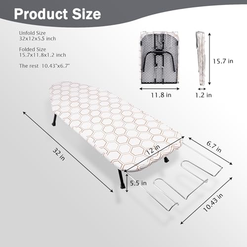 SheeChung Small Ironing Board with Rest,Mini Foldable Iron Board,32" Lx12 W - style: Hexagon with rest-32"L x 12"W