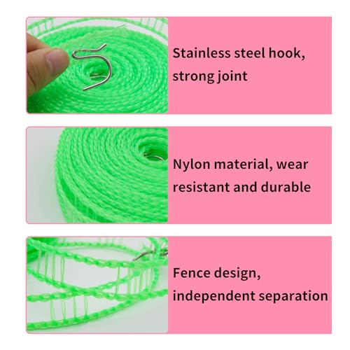 Windproof Travel Clothesline 2pcs, 16m Plastic Portable Washing Line Travel Laundry Line with 2 Hooks, Portable Fence Style Non Slip Clothes Line Ropes Outdoor Clothesline (Pink)