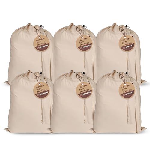 LFH Home Large Premium Cotton Rich Canvas Laundry Bag with Drawstring and Handles Heavy Duty, Multi-Use, and Washable for Home, Travel, College or Storage 20x30 (Pack of 6)-Natural - color: Natural, size: 20”x30” (Pack of 6)