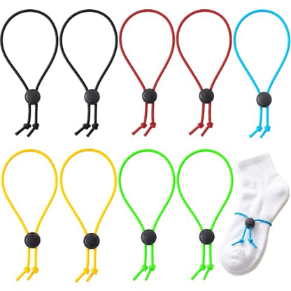 10pcs Sock Clips for Laundry, Elastic Adjustable Stocking Organizer Tie Clips Straps, Latex Laundry Sock Holder Locks for Washing Machine and Dryer- 5 Colors