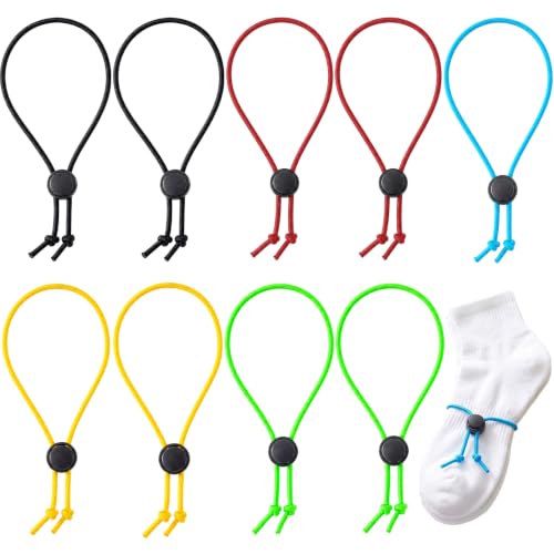 10pcs Sock Clips for Laundry, Elastic Adjustable Stocking Organizer Tie Clips Straps, Latex Laundry Sock Holder Locks for Washing Machine and Dryer- 5 Colors