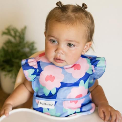 Tiny Twinkle Mess Proof Baby Bib for Girls | Waterproof Toddler Bib for Eating | Baby Apron for Feeding | Machine Washable | Perfect Shower Gift (Floral Blue, 6–24M) - color: Floral Blue, size: Small 6-24 Months