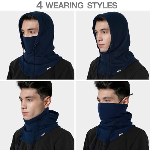 Balaclava Ski Mask, 4-in-1 Warm Adjustable Neck Gaiter for Men Women - color: Dark Blue+heather Grey
