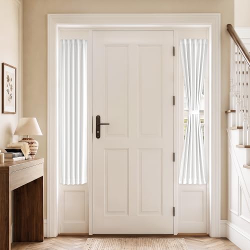 Vatge Front Door Sidelight Curtains with Magic Tape - 12x60 Door Window Covering, 50% Sunlight Blocking French Curtain, 1 Panel, W12 x L60, Pure White - color: Pure White, size: 12"W x 60"L (Pack of 1)