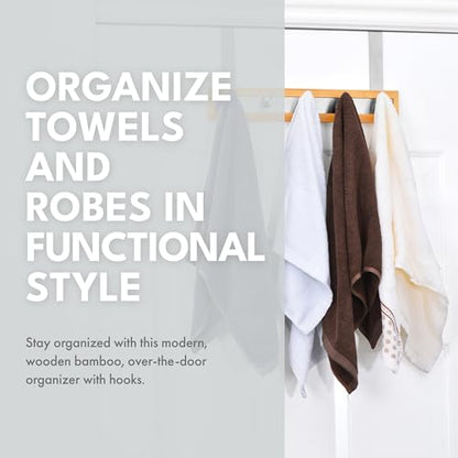 ToiletTree Products Bamboo Stainless Steel Over-the-Door Towel Hooks - Durable Coat, Clothes, and Towel Rack to Use in the Bathroom, Laundry Room, and Closet - 5 Hooks - size: 5 Hook
