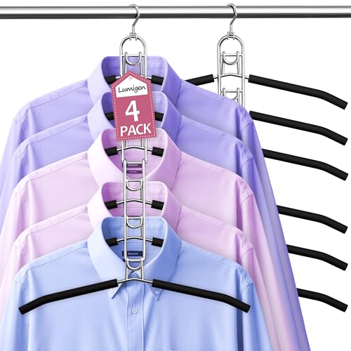 Clothes Hangers Space Saving, Newly Upgraded Detachable Shirt Hangers, 6-Tier Foldable Coat Hanger with 360° Swivel Hook for Closet Organizers and Storage Shirt,Sweater,Suit - 4 Pack, Patent Pending - color: Black-6 Layers, size: 4pcs
