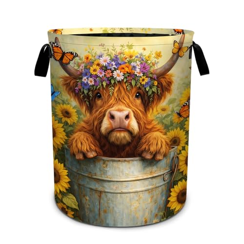 Cow Flower Laundry Basket Foldable Laundry Hamper With Handles Clothes Storage Bucket Organizer Laundry Bag For Bedroom Bathroom Laundry Storage 19.6 x 15.7 - color: Cow