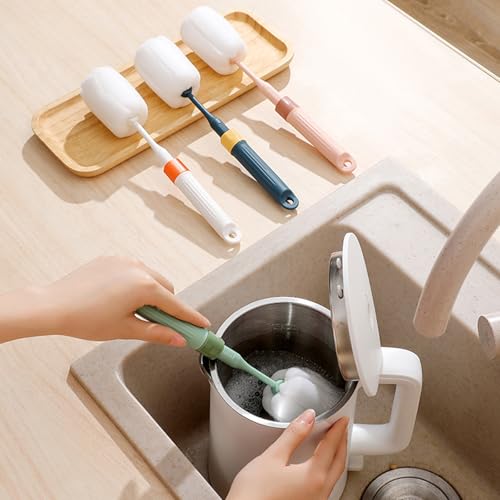 Dishwashing Foam Sponges Brush Telescopic Long Handle Scrubbing Brushes Clean Dishes, Sinks,Cookware,Coffee Glasses Pot Milk Cup Mugs Wine Bottle (4pcs) - size: 4 Sponge Brush